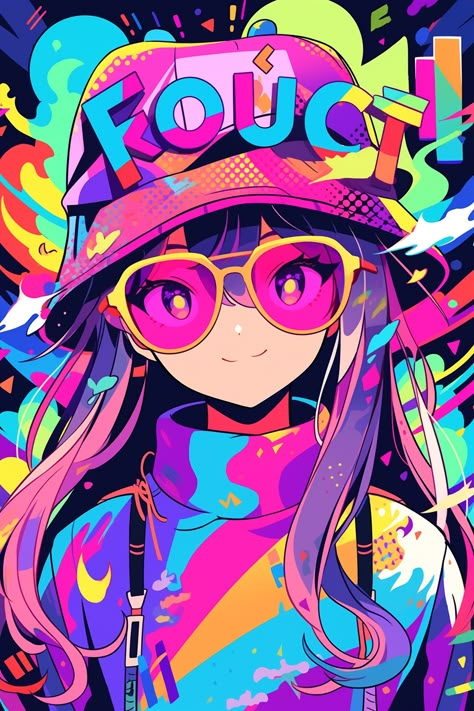 Neon Pop Art, Hat And Sunglasses, Magic Drawing, Street Fighter Art, Rap Albums, Graphic Tshirt Design, Wearing A Hat, Neon Art, Cartoon Pics