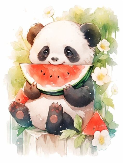 Cute Panda Drawing, Panda Artwork, Panda Drawing, Bunny Watercolor, Watercolor Paintings Nature, Anime Drawing Books, Cute Animal Illustration, Kids Watercolor, Panda Art