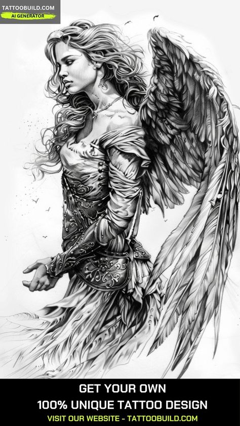 Angel Tattoo For Women: 30+ Sunning ideas - Tattoo Build Realism Fairy Tattoo, Angel Tattoo Designs For Women, Tattoo For Women Ideas, Tattoo Crystal, Angel Warrior Tattoo, Beautiful Angel Tattoos, Angel Tattoo For Women, Halo Tattoo, Fallen Angel Tattoo