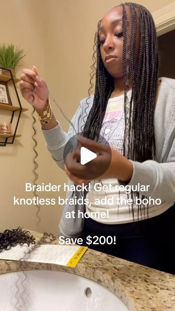 Diy Boho Knotless Braids, How To Refresh Boho Knotless Braids, How To Add Boho Curls To Braids, What Hair To Use For Boho Braids, How To Add Curls To Knotless Braids, How To Do Boho Knotless Braids, How To Do Boho Braids, Diy Boho Braids, Small Boho Box Braids