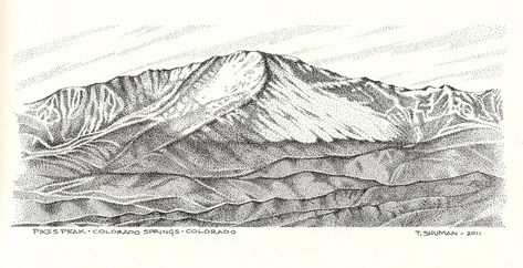 Stipple Drawing, Stippling Drawing, Sibling Tattoos, Army Girlfriend, Mountain Tattoo, Pikes Peak, Nature Journal, Stippling, Journal Ideas