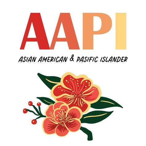 AAPI - Asian American Pasific Islander logo banner with asian style peony blossom. Logo for AAPI heritage month. Simple square greeting card. Filipino Heritage Month, Aapi Art, Blossom Logo, Aapi Heritage Month, Asian Flowers, Logo Banner, Pacific Islands, Club Ideas, Heritage Month