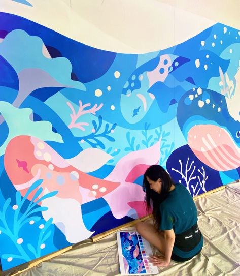 Water Mural, Underwater Mural, Alice Lee, Ocean Bedroom, Aquatic Center, Pool Art, Street Mural, Dive Shop, Senior Year