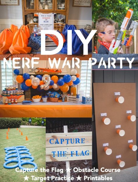 Nerf War Birthday Parties – Biscuits 'n Crazy Nerf Wars Battlefield Diy, Nerf Wars Battlefield, Diy Nerf Battlefield, Nerf Battlefield Diy, Nerf Birthday Party Ideas Food, Diy Nerf Party, Nerf Party Food, Party Biscuits, Boys Birthday Party Games