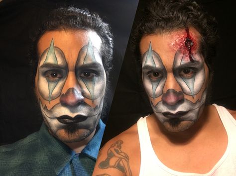 Special effects makeup of cholo  clown, before and after gunshot.  Makeup artist: Elvia Olivarria Torres AKA Vita Loca. Gunshot Makeup, Cholo Clown Makeup, Cholo Clown, Effects Makeup, Amazing Makeup, Special Effects Makeup, Clown Makeup, Special Effects, Best Makeup Products