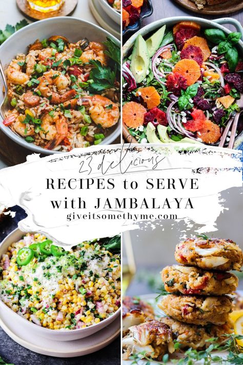 Side Dishes For Jambalaya, Salad To Go With Jambalaya, Jambalaya Dinner Sides, Jambalaya Side Dishes, Cajun Sides Dishes Louisiana, Creole Vegetables Side Dishes, Roasted Green Vegetables, Authentic Jambalaya Recipe, Chicken Andouille Sausage