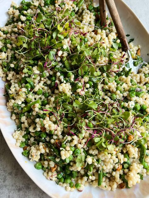 Spring Couscous Salad with Feta Vinaigrette - Something Nutritious Summer Cous Cous Salad, Spring Couscous Salad, Courgette Side Dish, Vegan Couscous Salad, Cold Couscous Salad, Couscous Side Dishes, Pearled Couscous Salad, Summer Couscous Salad, Feta Vinaigrette