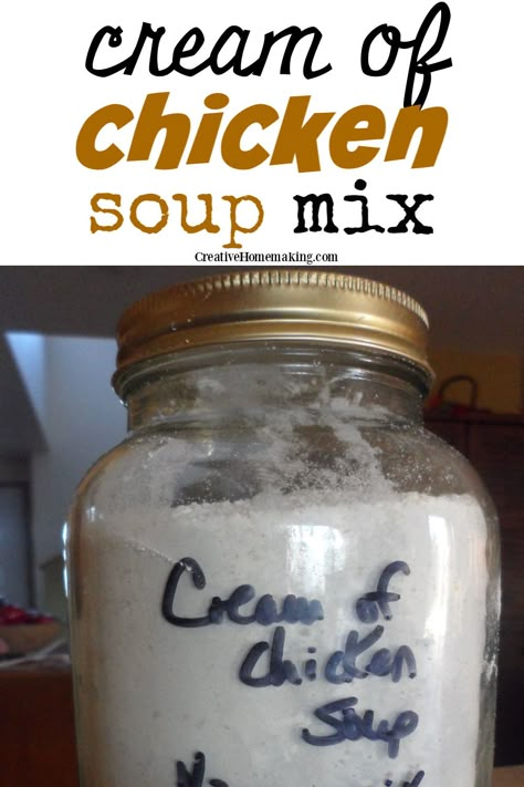 Easy recipe for homemade cream of chicken soup mix. Easy DIY dry mix that you can make to replace cream of chicken soup in a can. One of my favorite homemade mix recipes. #creativehomemaking Cream Of Chicken Soup Mix Recipe, Cream Of Soup Mix Recipe, Dry Soup Mix Recipes, Homemade Soup Mix, Cream Of Anything, Cream Of Soup, Pantry Mixes, Betty Crocker Sugar Cookies, Favorite Casserole Recipes