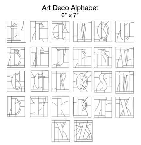 Art Deco Alphabet Stained Glass Patterns - Etsy UK Art Deco Lettering Fonts, Stained Glass Alphabet Patterns, Art Deco Designs And Patterns, Art Deco Embroidery Pattern, Stained Glass Words, Stained Glass Lettering, Stained Glass Letters Alphabet Patterns, Art Deco Stained Glass Patterns, Stained Glass Letters