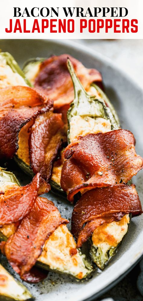 Easy Bacon Wrapped Jalapeño Poppers Recipe Jalapeño Poppers Recipe, Stuffed Jalapeños, Oven Baked Bacon, Bacon Wrapped Jalapeno Poppers, Jalapeno Popper Recipes, Bacon Wrapped Jalapenos, Jalapeño Poppers, Poppers Recipe, Vegetarian Meal Plan