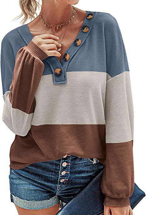 Knit Shirts, Loose Fit Blouse, Plain Blouse, Long Sleeve Tops Casual, Waffle Knit Top, Knitted Tops, Womens Long Sleeve Shirts, Loose Blouse, Knit Pullover