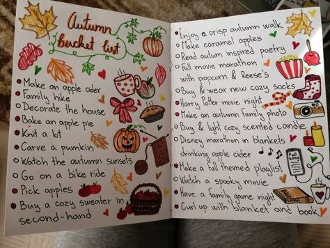 Autumn Bucket List Journal, September Scrapbook Ideas, Autumn Journal Page, Autumn Journal Ideas, Fall Journal Ideas, Autumn Journaling, Fall Journaling, Autumn Bullet Journal, September Journal