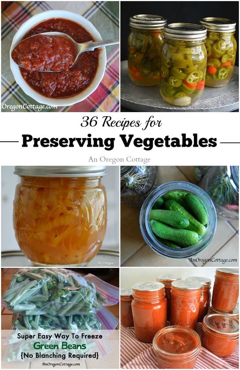 36 Recipes For Preserving Vegetables - An Oregon Cottage Preserve Recipes, Preserving Vegetables, Recipes With Ingredients, Canning Fruit, Preserving Recipes, Canning Vegetables, Canned Food Storage, Canning Tips, Canning Food Preservation