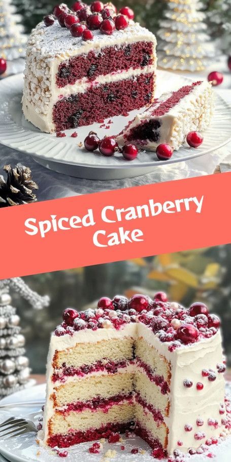 Spice Cake with Cranberry Filling Recipe | Perfect Autumn Dessert Discover the irresistible flavors of autumn with our Spice Cake featuring a luscious Cranberry Filling. This elegant and comforting cake combines warm spices with tart cranberries, making it an ideal choice for festive gatherings and indulgent weekend treats. Bake this show-stopper to impress your loved ones! #SpiceCake #CranberryDesserts #AutumnBaking Cranberry Spice Cake, Cranberry Filling, Autumn Dessert, Cranberry Dessert, Cranberry Cake, Celebration Cake, Holiday Feast, Fresh Cranberries, Spice Cake