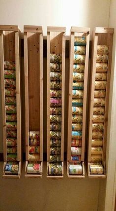 DIY Canned Food Dispenser - by Budget101.com Canned Good Storage, Diy Pantry Organization, Canned Food Storage, Diy Rangement, Desain Pantry, Diy Pantry, Kitchen Pantry Design, Diy Kitchen Storage, Workshop Organization