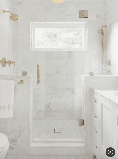 Marble bathroom renovation. See how I transformed this out of date bathroom into a dreamy calacatta marble bathroom White Marble Shower, White Marble Bathrooms, Bathroom Plan, White Bathroom Designs, Marble Showers, Shower Floor Tile, Inspire Me Home Decor, Trendy Bathroom, Simple Bathroom