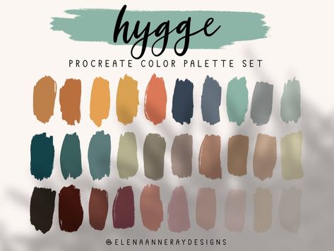 Hygge Color Palette, Hygge Colors, Scorpio Color, Procreate Color Palettes, Aries Aesthetic, Fall Color Schemes, Procreate Color Palette, Color Palette Design, Procreate App