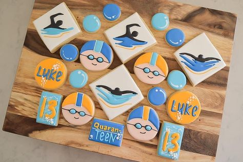 Swim Team Cookies Decorated, Swim Cookies Decorated, Swimming Cookies Decorated, Swim Team Cookies, Swim Cookies, Swimming Cupcakes, Swimming Cake, Sports Cookies, Dessert Recipies