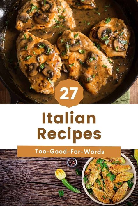 Have you been craving Italian cuisine lately? If you are craving Italian food, better check out 27 of our favorite too-good-for words Italian recipes you can make for your guests! Italian Dinners Authentic, Real Italian Recipes, Italian Main Course, Crostini Toppings, Authentic Italian Food, Italian Cuisine Recipe, Roasted Red Pepper Pasta, Antipasto Salad, Italian Dinner Recipes