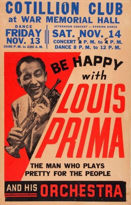 Louis Prima and his Orchestra | Concert Poster Big Band Jazz, Louis Prima, Orchestra Concerts, Vintage Concert Posters, Music Concert Posters, Vintage Music Posters, Jazz Poster, Jazz Artists, Theatre Poster