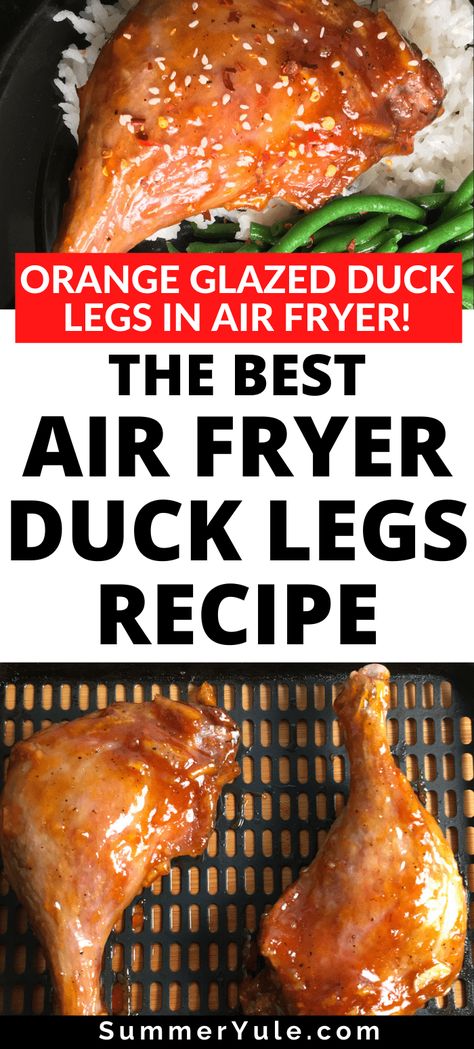 Learn how long to cook duck leg in air fryer! This air fryer duck legs recipe with a sweet and spicy orange sauce is easy and delicious. You can roast crispy duck legs in air fryer that are low carb, keto, and gluten free. Save money by making your own roast duck legs that will rival what you get at a fancy restaurant. #airfryer #dinner #ducklegs Keto Duck Sauce, Duck In Air Fryer, Duck Recipes Air Fryer, Duck Leg Recipes Air Fryer, Air Fryer Duck Recipes, Duck Legs Recipe Easy, Duck Legs Recipe, Air Fryer Duck, Airfryer Dinner