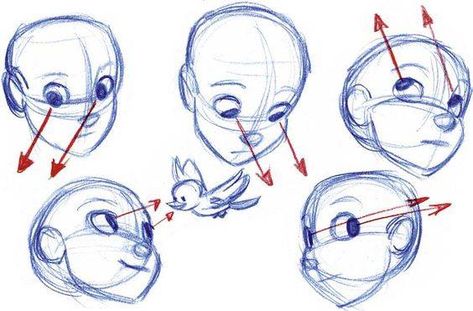 Art Tutorials/References Dump - Album on Imgur Head Placement Drawing, Face Placement Drawing, Disney Art Reference, Face Direction Reference, Animation Eyes Character Design, Eye Direction Reference, Disney Eyes Drawing, Head Tilting Down Reference, Eye Placement Drawing