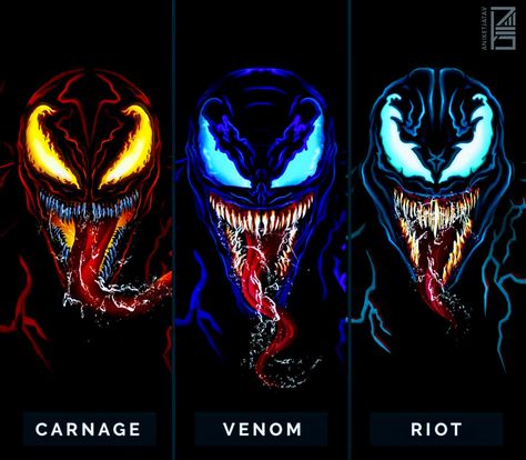 Carnage, Venom & Riot Riot Symbiote, Venom Riot, Venom Pictures, Carnage Venom, All Spiderman, Symbiotes Marvel, Venom Art, Venom Comics, Marvel Venom