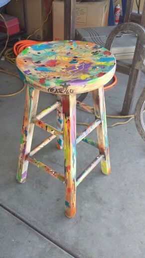 Artist stool.-Michael DC Art Stool, Artist Stool, Hand Painted Stools, Arcade Bar, Awesome Furniture, Painted Stools, Bedroom Wall Collage, Painted Chairs, Patio Designs