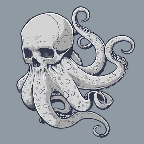 Skull With Octopus, Octopus Tentacles Art, Beast Logo, Tentacle Art, Vector Illustration Character, Vintage Octopus, Octopus Design, Octopus Tentacles, Octopus Tattoo