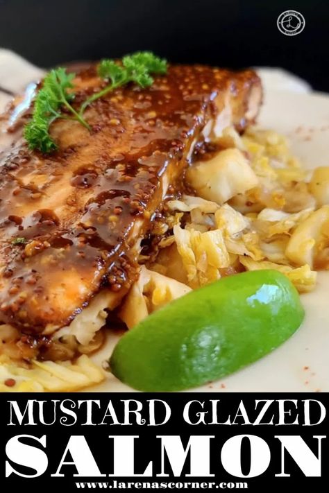 Mustard Glazed Salmon Recipe with a perfect combination of DIY stone ground mustard and Yacon syrup creates a sweet and slightly spicy glaze. #salmon #seafoodrecipe #mustardglaze #ketorecipe #fitfood Salmon Recipes Mustard, Glaze For Salmon, Mustard Glazed Salmon, Shrimp Pasta Healthy, Yacon Syrup, Stone Ground Mustard, Vegan Turkey, Best Fish Recipes, Salmon Glaze Recipes