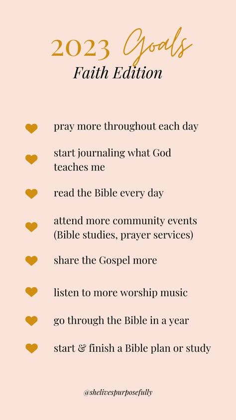 As the New Year is quickly approaching, on the She Lives Purposefully podcast Megan is talking about 5 faith based new year's goals that you can start TODAY. Setting goals for your spiritual life can be motivating and fulfilling. Get inspired with Megan today as she encourages you to think through practical spiritual goals that can propel you into the New Year. Bible verses, Bible study, Christian encouragement, Christian living, that Christian girl Spiritual Goals List, 2024 Spiritual Goals, Spiritual Goals For 2024, Christian Goals For The New Year, 2024 Christian Goals, Christian Goals For 2023, Christian New Year Resolution, Christian Vision Board Ideas, Bible In A Year Plan