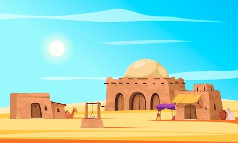 Cartoon Mosque, Arabic City, Mosque Building, Desert Town, Town Building, City Cartoon, Black Background Wallpaper, Cartoon Posters, Cartoon Background