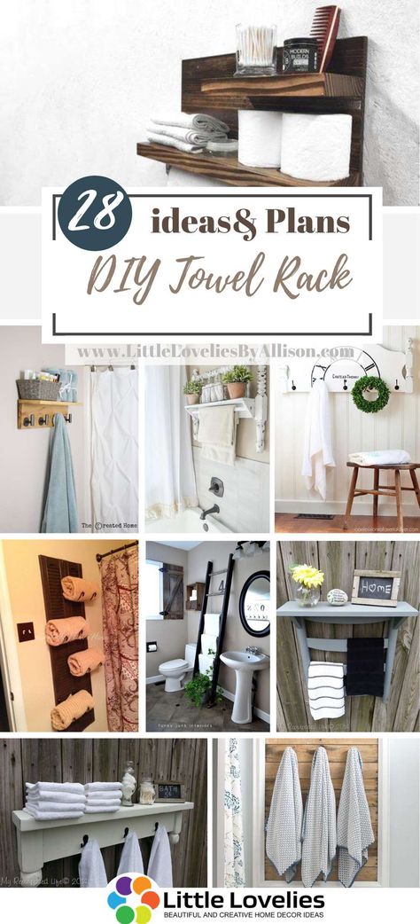 Homemade Towel Rack, Diy Towel Holder Bathroom, Creative Towel Rack Ideas, Towel Rack Bathroom Hanging Ideas, Towel Rack Bathroom Diy, Diy Towel Holder, Towel Rack Ideas, Vintage Farmhouse Bathroom, Bathroom Hand Towel Holder