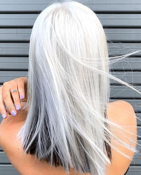 White Hair With Golden Highlights, Platinum Blonde Dark Underneath, Icy Blonde With Black Underneath, Platinum Hair With Dark Underneath, White Blonde And Black Hair, Platinum Blonde With Black Underneath, Platinum Blonde Hair With Black Under, White Roots Dark Ends, Platinum Blonde Hair With Black Streaks