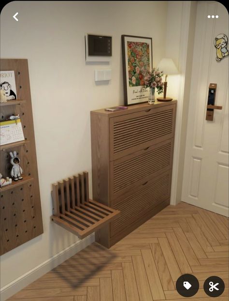 Narrow Entryway Coat Storage, Tiny Apartment Entryway Ideas, Entryway Decor Small Apartment, Foyer Ideas Entryway Mid Century Modern, Small Condo Entryway Ideas, How To Decorate A Small Entryway, Small Entry Ideas Entryway, Narrow Entryway With Stairs, Small Modern Entryway Ideas