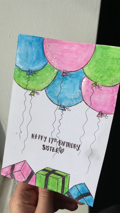 Birthday Card Creative Ideas, Birday Card Ideas, 17 Birthday Card Ideas, Kartki Urodzinowe Diy Birthday Cards, Cute Birthday Cards For Friends, 17th Birthday Card Ideas, Birthday Present Drawing, Happy Birthday Cards For Boyfriend, Diy Birthday Card For Dad