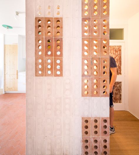 Gallery of Laia House / CAVAA Arquitectes - 4 Breeze Blocks, Barcelona Apartment, Brick Architecture, Brick Design, Apartment Interior Design, Facades, Interior Walls, 인테리어 디자인, Feature Wall