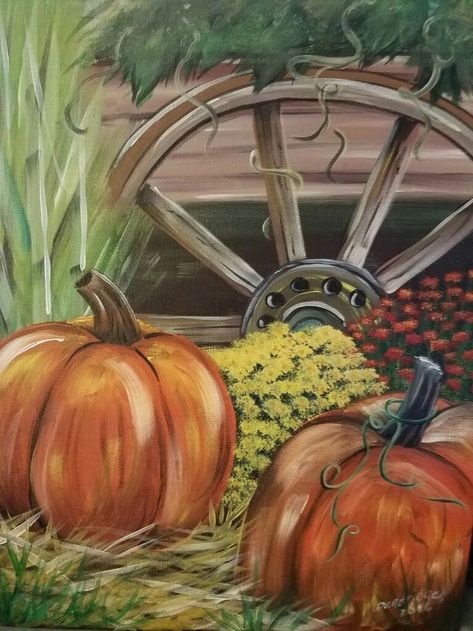 Fall Canvas Painting, Easy Acrylic Painting, Fall Canvas, Pumpkin Art, Halloween Painting, Autumn Painting, Wagon Wheel, Night Painting, Acrylic Canvas