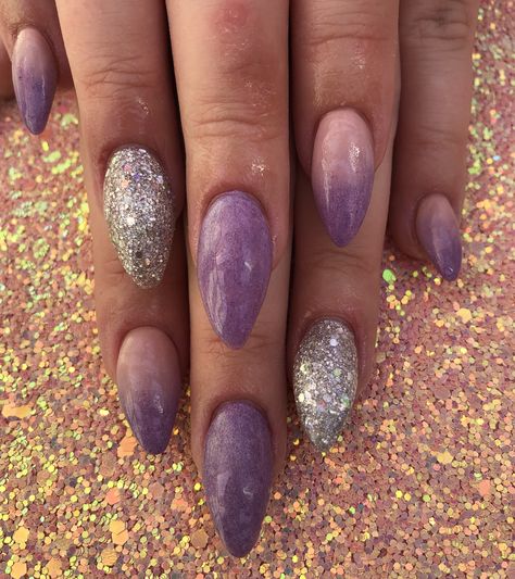 Almond acrylic nails with glitter accent nail Acrylic Nails With Glitter Accent, Acrylic Nails With Glitter, Ombré Acrylic Nails, Nails With Glitter Accent, Ombré Acrylic, Nails With Glitter, Almond Acrylic, Glitter Accent Nails, Glitter Nails Acrylic