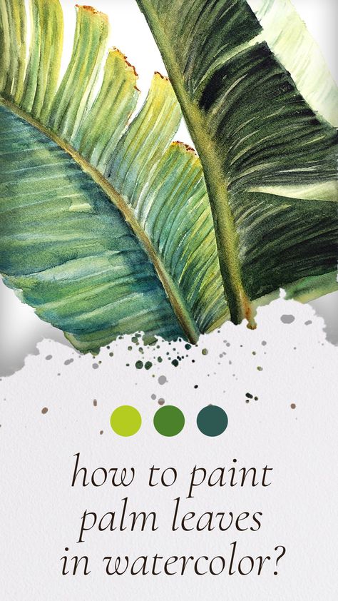 Tropical Beach Watercolor, Palm Trees Watercolor Painting, Tropical Plants Watercolor Painting, How To Draw Tropical Leaves Step By Step, Painting Palm Leaves, Watercolor Tropical Plants, Watercolor Art Tropical, How To Paint Tropical Leaves, Tropical Watercolor Paintings