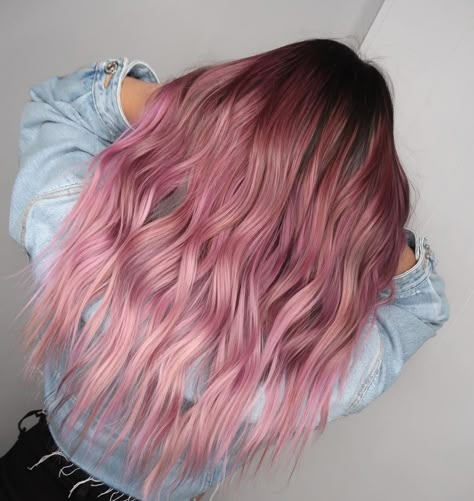 Pink Hair Color Ideas For Brunettes Straight Hair, Pink Hair Dye, Dark Roots Pink Hair Balayage, Pastel Pink Hair, Pink Bayalage Hair, Brown Hair With Blonde Highlights, Pink Balayage, Hair Color Pink, Pink Ombre Hair