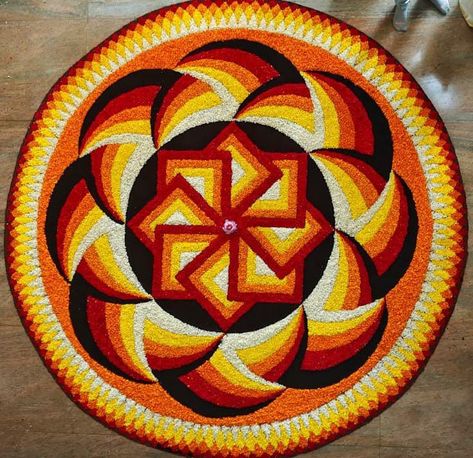 Pookkalam Designs Onam Creative, Pookkalam Designs Onam For Competition, Creative Rangoli Ideas, Athapookalam Designs Theme, Onam Pookalam Design 2024, Mat Rangoli Designs, Onam Pookalam Design Drawing Ideas, Onam Athapookalam Designs, Large Rangoli Designs