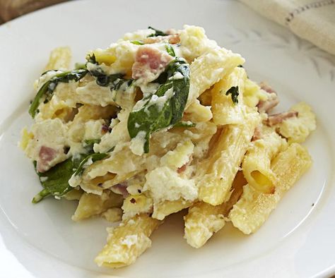 Ricotta and bacon pasta bake Blanched Broccoli, Pasta With Ricotta, Bacon Pasta Bake, Spinach And Bacon, Pasta Bake Recipe, Italian Lunch, Middle East Food, Recipe Italian, New Zealand Food