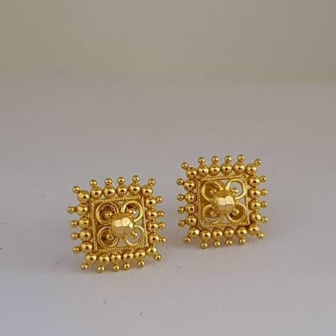 Daily Wear Earrings Gold Indian Latest, 4 Grams Gold Ear Rings, Gold Studs Earrings Indian, 2 Grams Gold Earrings Designs, Gold Earrings For Kids, 22k Gold Earrings, Unique Gold Jewelry Designs, Gold Earrings Indian, Gold Round Earrings