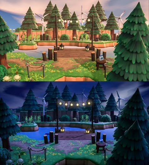 Animal Crossing New Horizons Forrest-Core Design Waterscaping Terraforming Inspiration ACNH Natural Island Dock Acnh, Acnh River Layout Ideas, Acnh Riverside Idea, Acnh Lake Shapes, Lake Animal Crossing, Acnh National Park, Animal Crossing Lake, Acnh Lake Idea, Acnh Fishing Spot