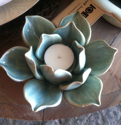 COLOR's Blue Lotus Tea Light $14 Pottery Lotus Flower, Lotus Flower Ceramic, Clay Lotus Flower, Blue Lotus Tea, Lotus Ceramic, Clay Lotus, Lotus Tea, Beginner Pottery, Sculpture Art Clay