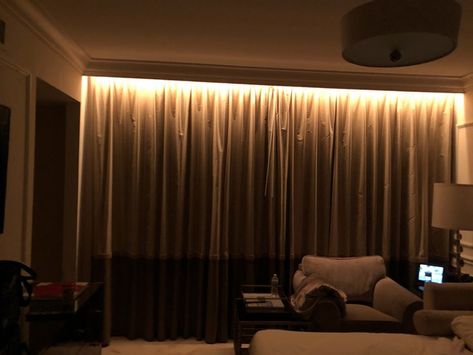 Lights Behind Curtains, Curtain Lights Living Room, Pelmet Lighting, Light Curtains Living Room, Pelmet Curtains, Pelmet Ideas, Curtain Wardrobe, Curtain Designs For Bedroom, Curtains Living Room Modern