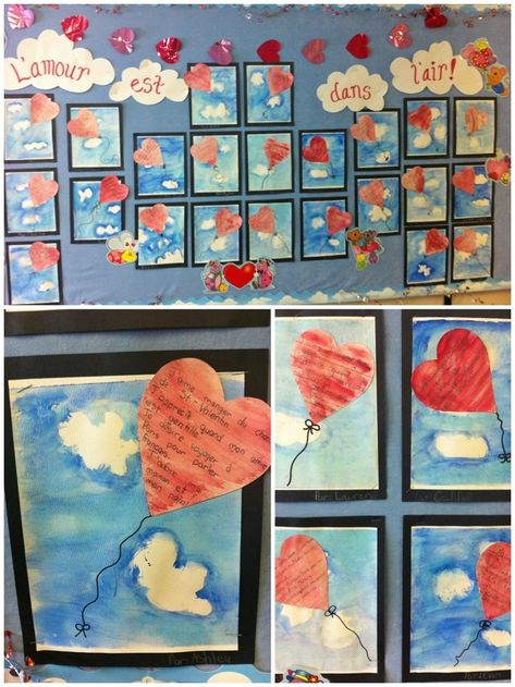 "Love Is in the Air!"  A Valentine's Day art & writing project. Valentines Day Art, Heart Art Projects, Valentine Art Projects, Art Writing, Classroom Art Projects, Preschool Valentines, Valentine Projects, Valentines Art, Elementary Art Projects