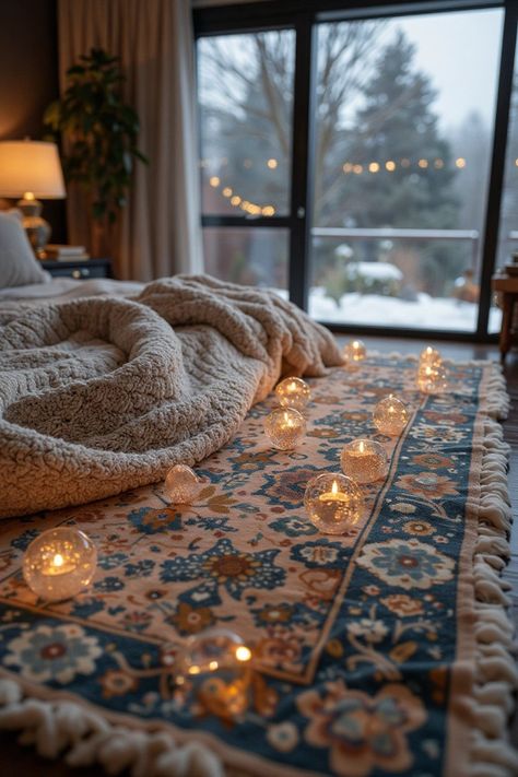 Cozy Up to Winter Wonderland: Snuggle in with Plush Throws  Twinkling Candles Magical Winter, Plush Throw Blankets, Throw Blankets, Winter Decor, Room Rugs, Cozy House, The Window, Twinkle Twinkle, Winter Wonderland