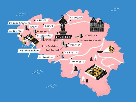 Beer bible Belgium map by Butters Draws on Dribbble Brussels Map, Belgium Map, Bible Illustrations, Senior Project, Exchange Student, Learning Design, Illustrated Map, Map Design, Colour Schemes